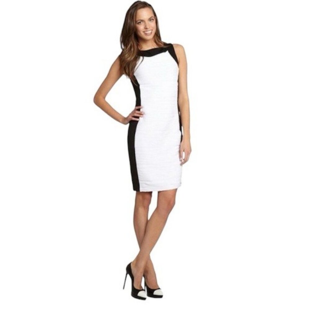 Calvin Klein Black Ivory Colorblock Sleeveless Sheath Dress Size 16W